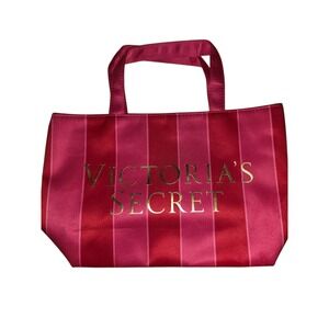 Victoria's Secret Pink Red Stripe Small Tote Bag Cosmetic Travel Pouch